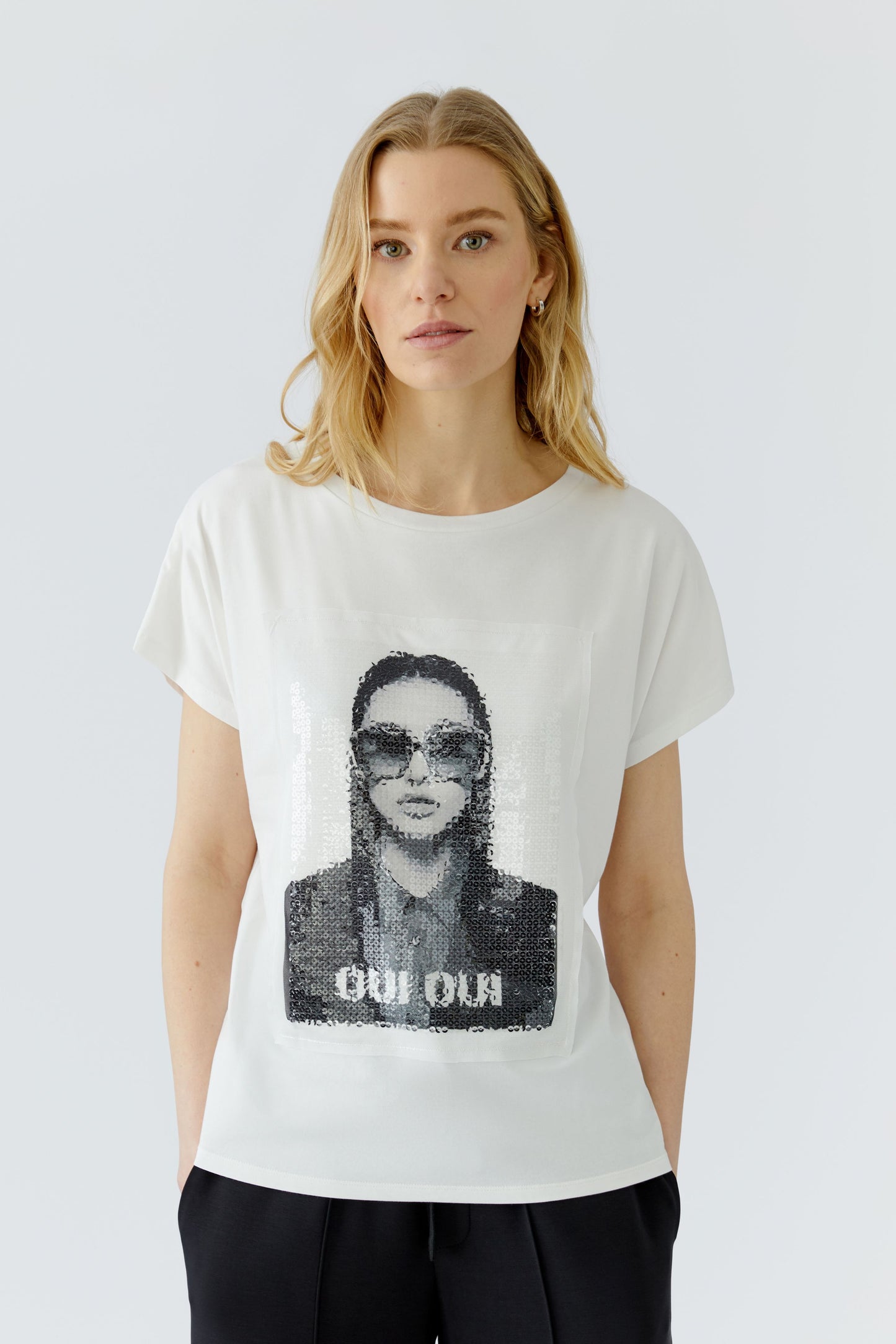 Oui White Sequin T-Shirt 98729