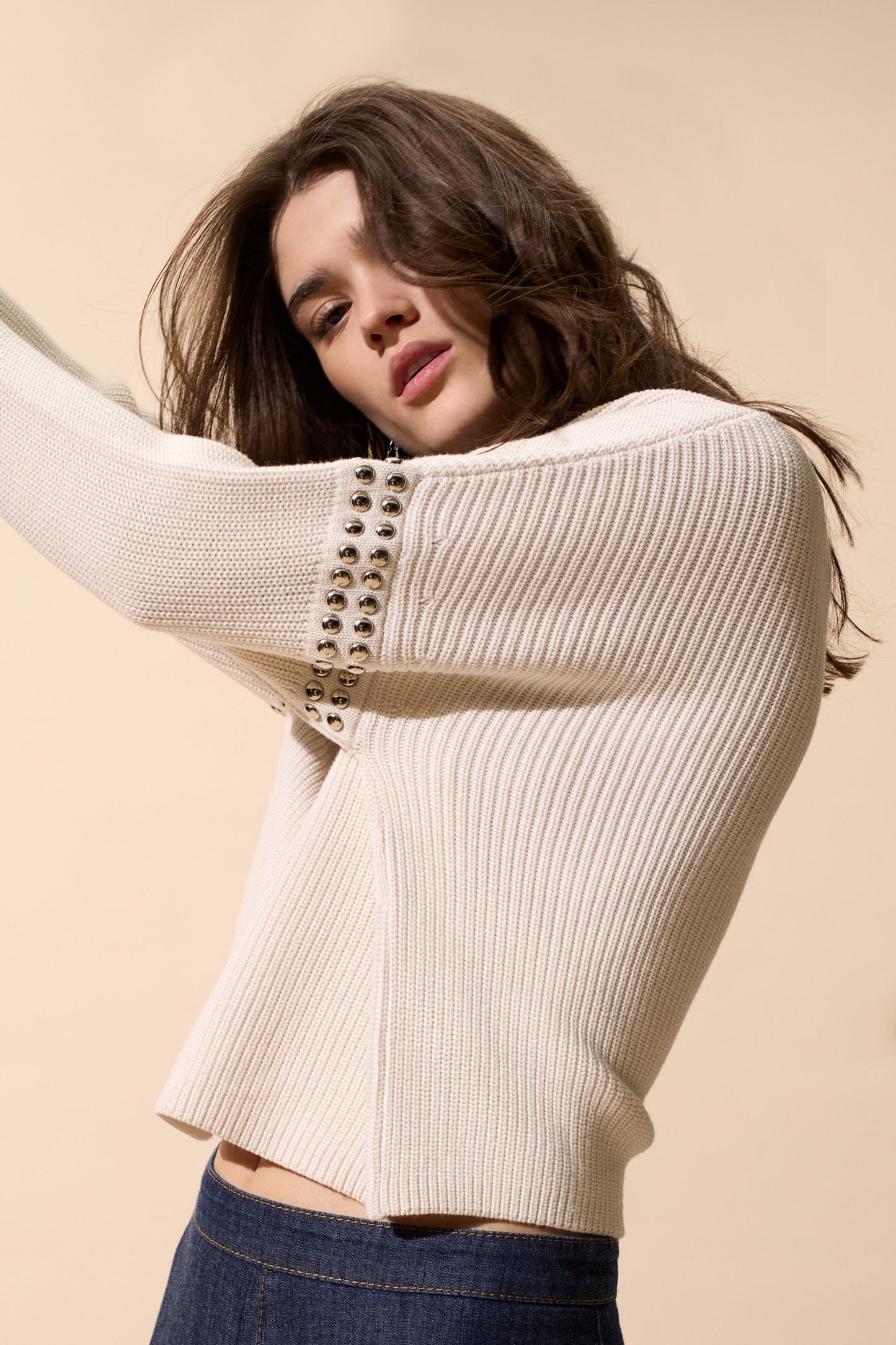 Oui Cream Stud Detail Sweater 86061