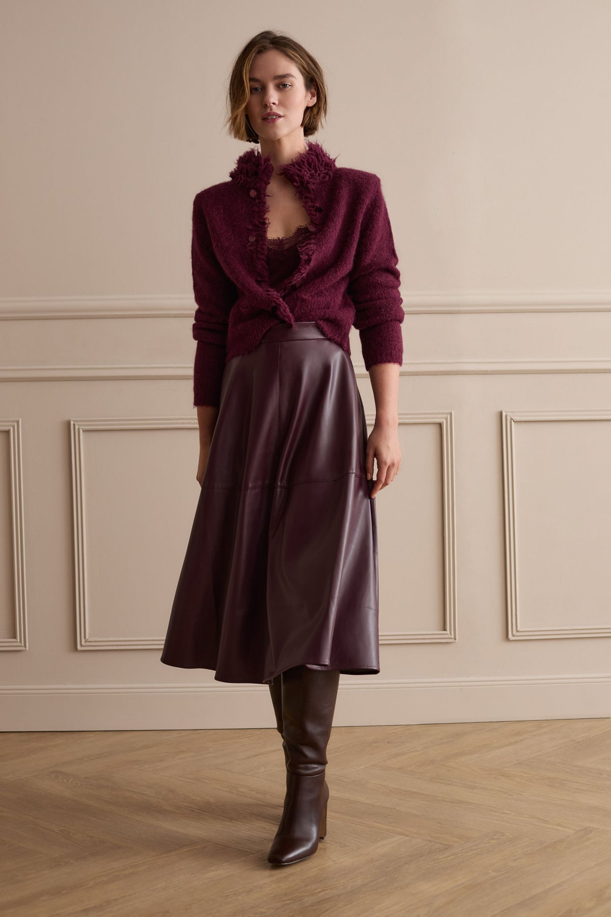 Oui Berry Pleather Skirt 87352