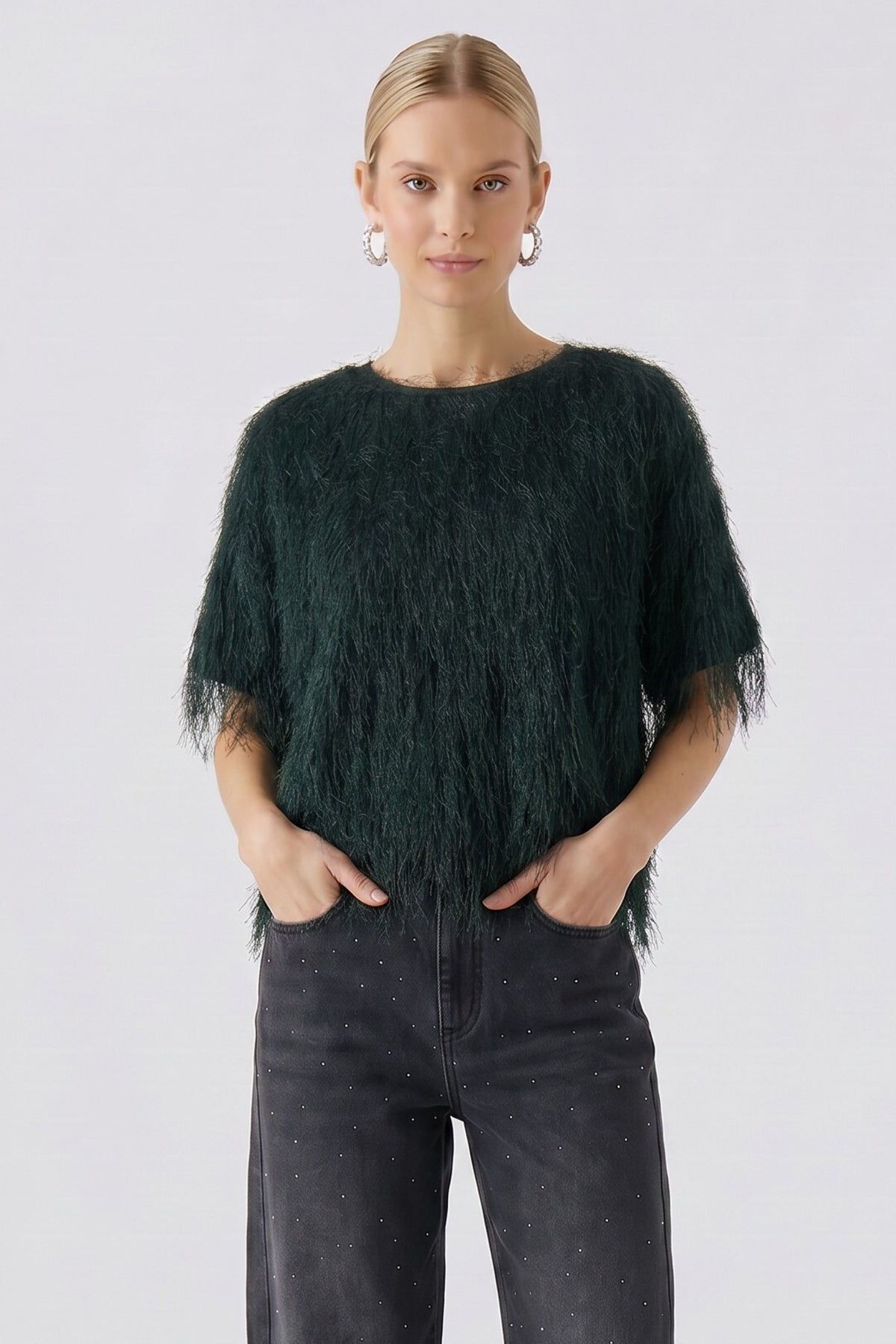 Oui Green Hairy Top 100112