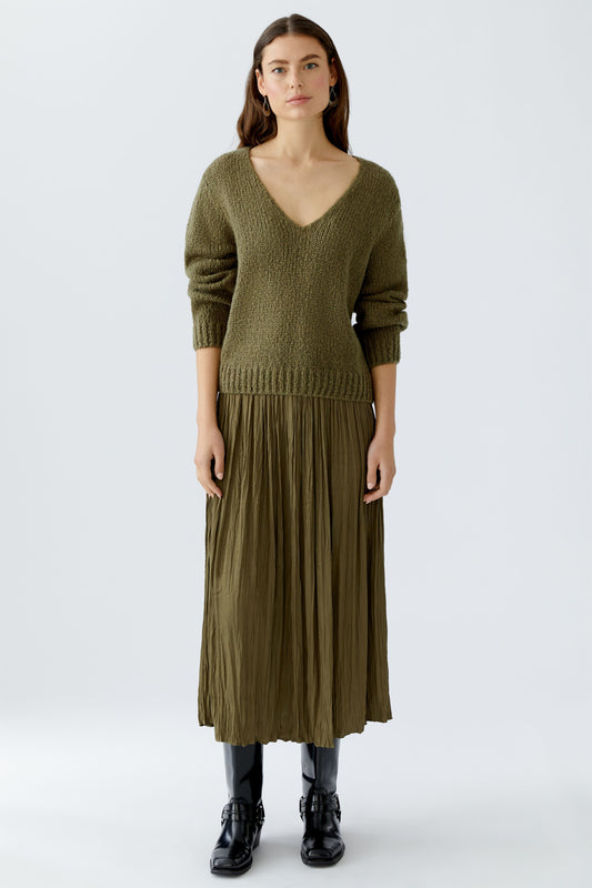Oui Khaki Silky Skirt 88975