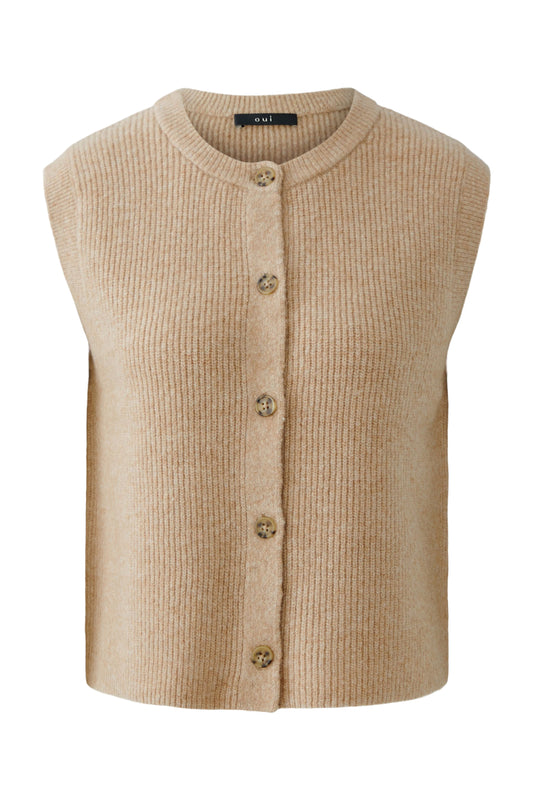 Oui Beige Rib Waistcoat 95505