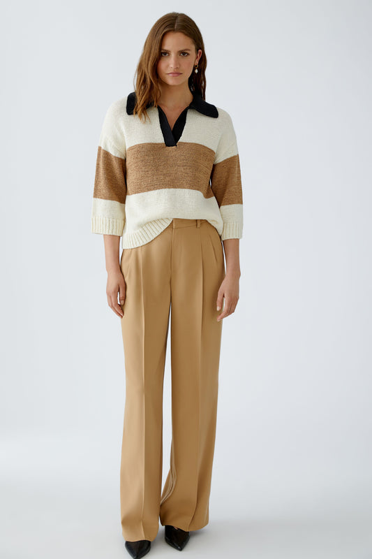 Oui Tan Wide Leg Drapey Trousers 93766