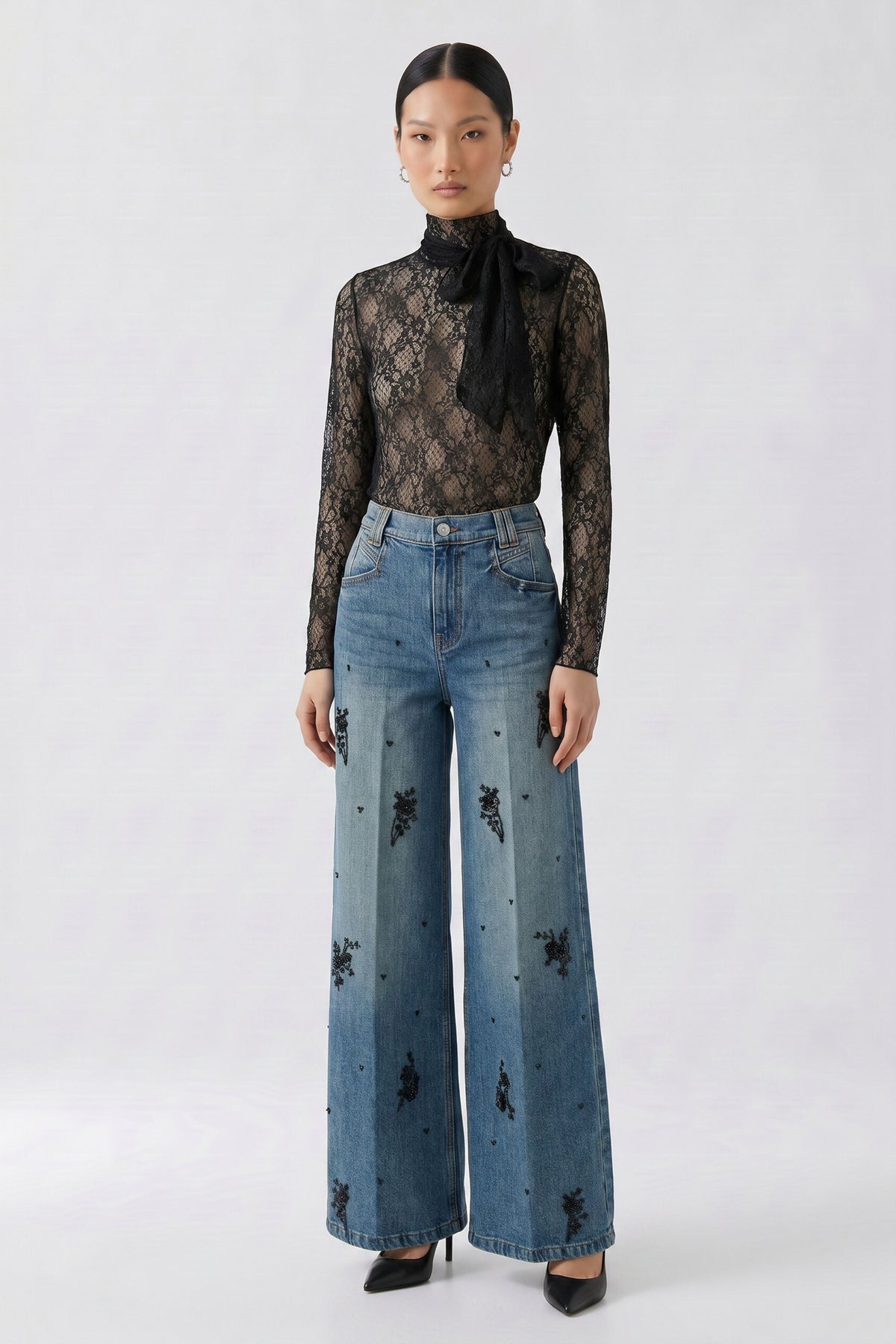 Oui Lace Top With Scarf 99907