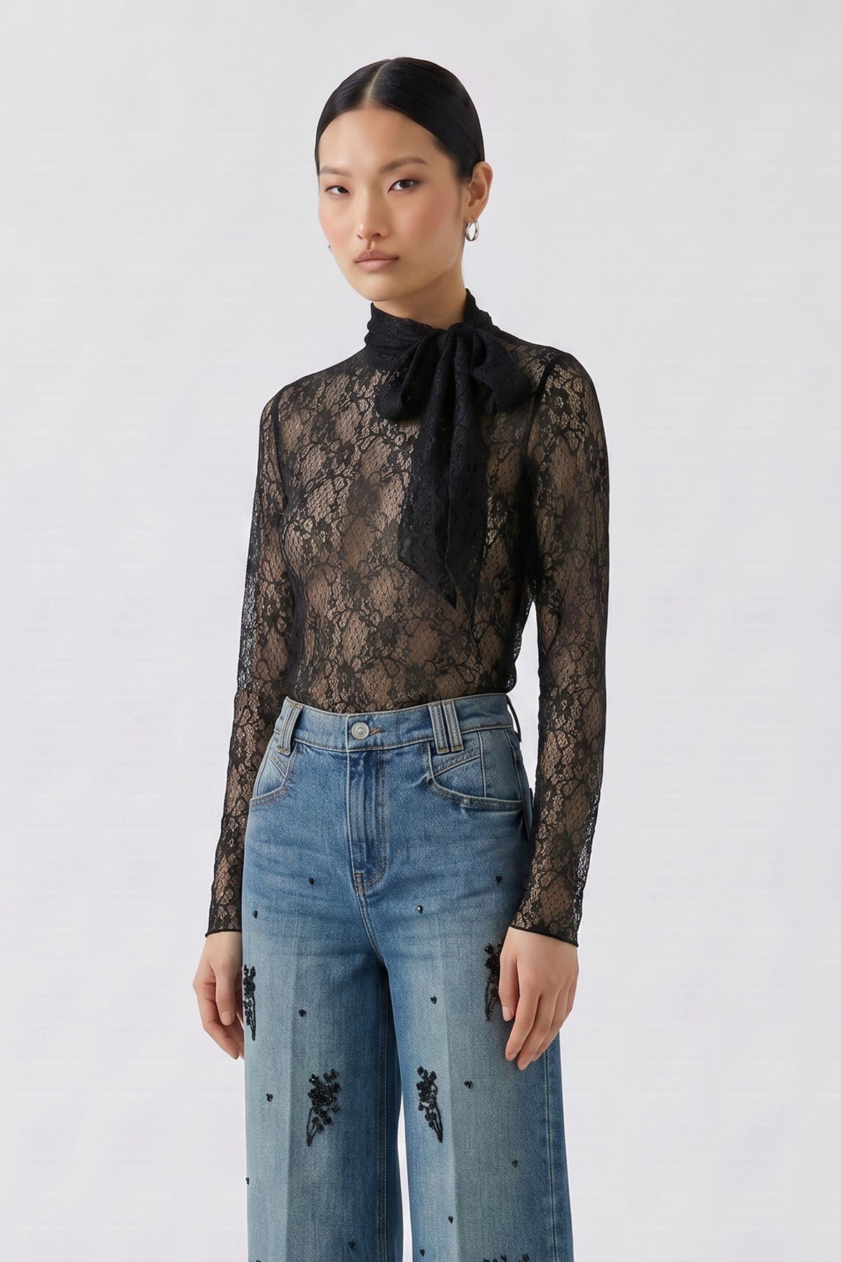 Oui Lace Top With Scarf 99907