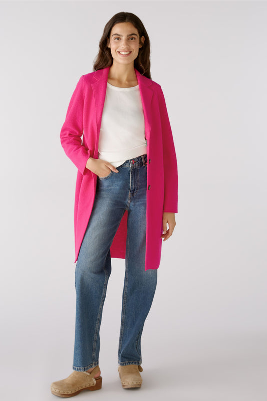 Oui Bright Pink Boiled Wool Coat