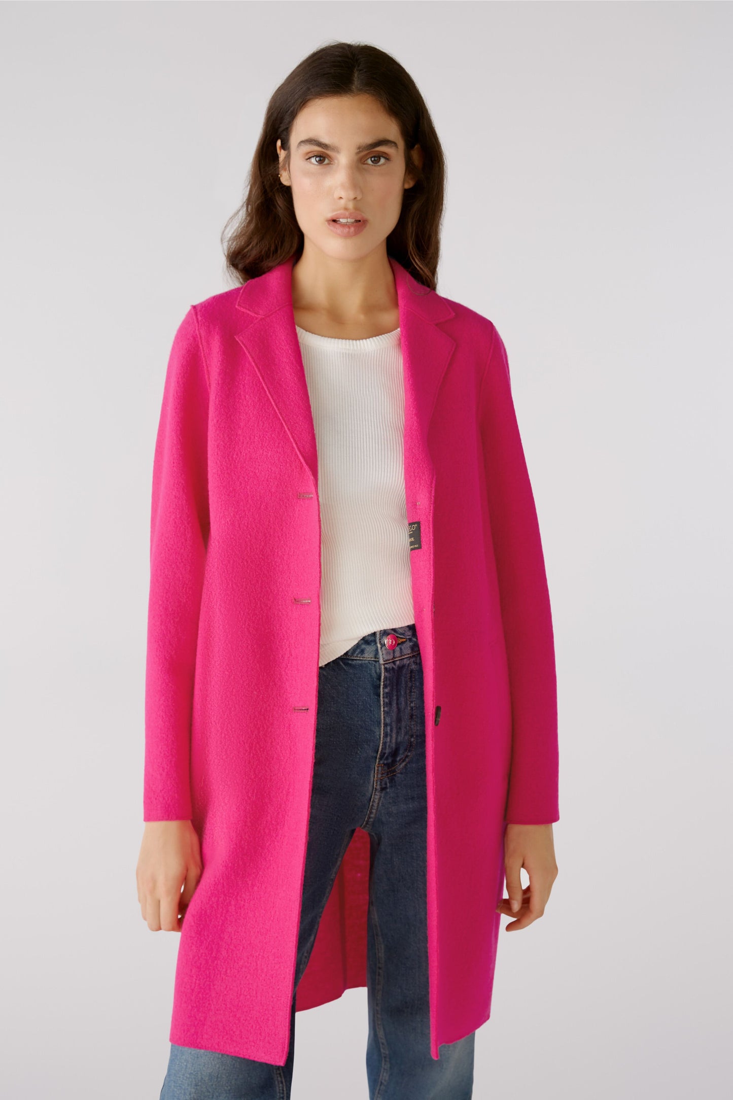 Oui Bright Pink Boiled Wool Coat