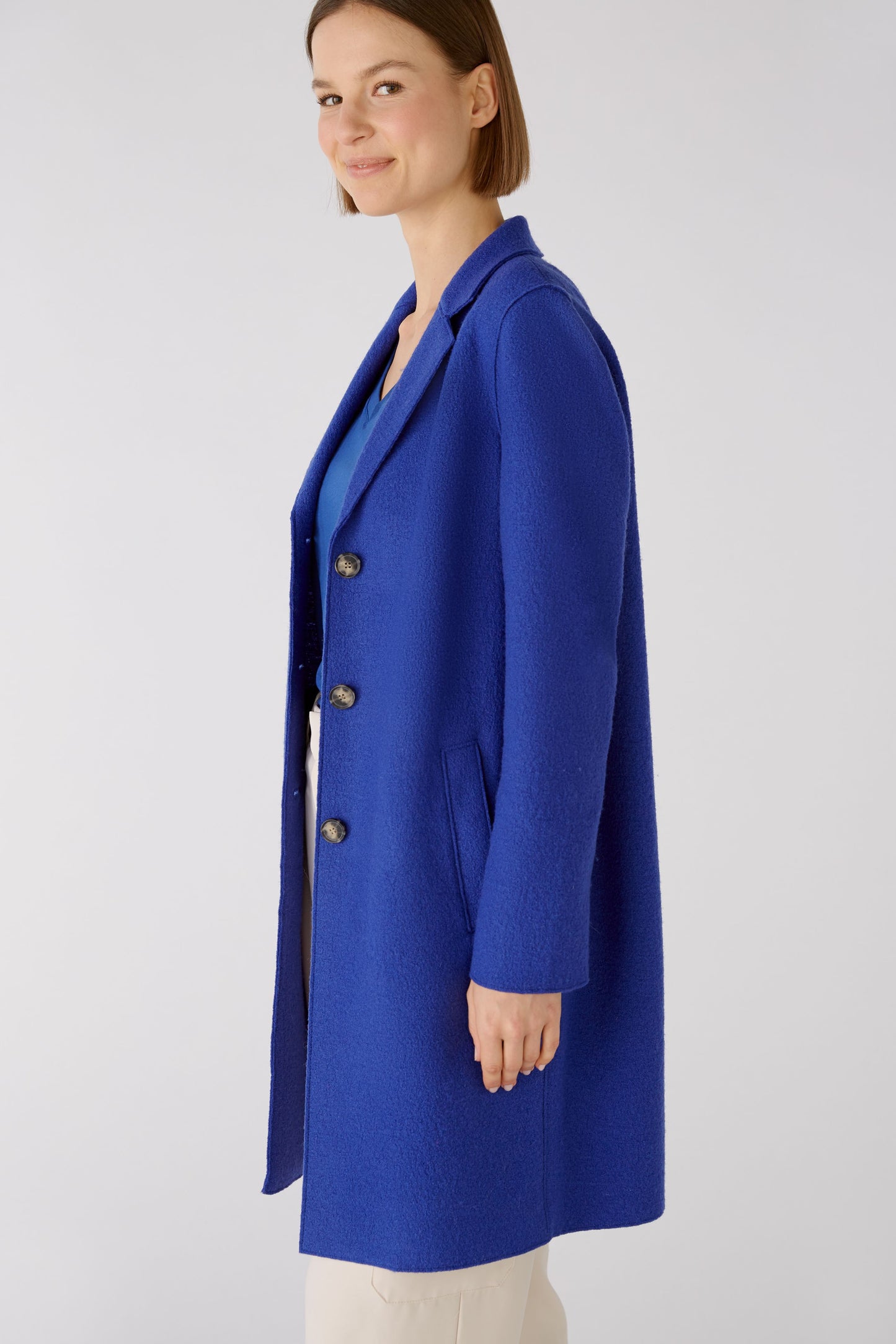 Oui Royal Blue Boiled Wool Coat