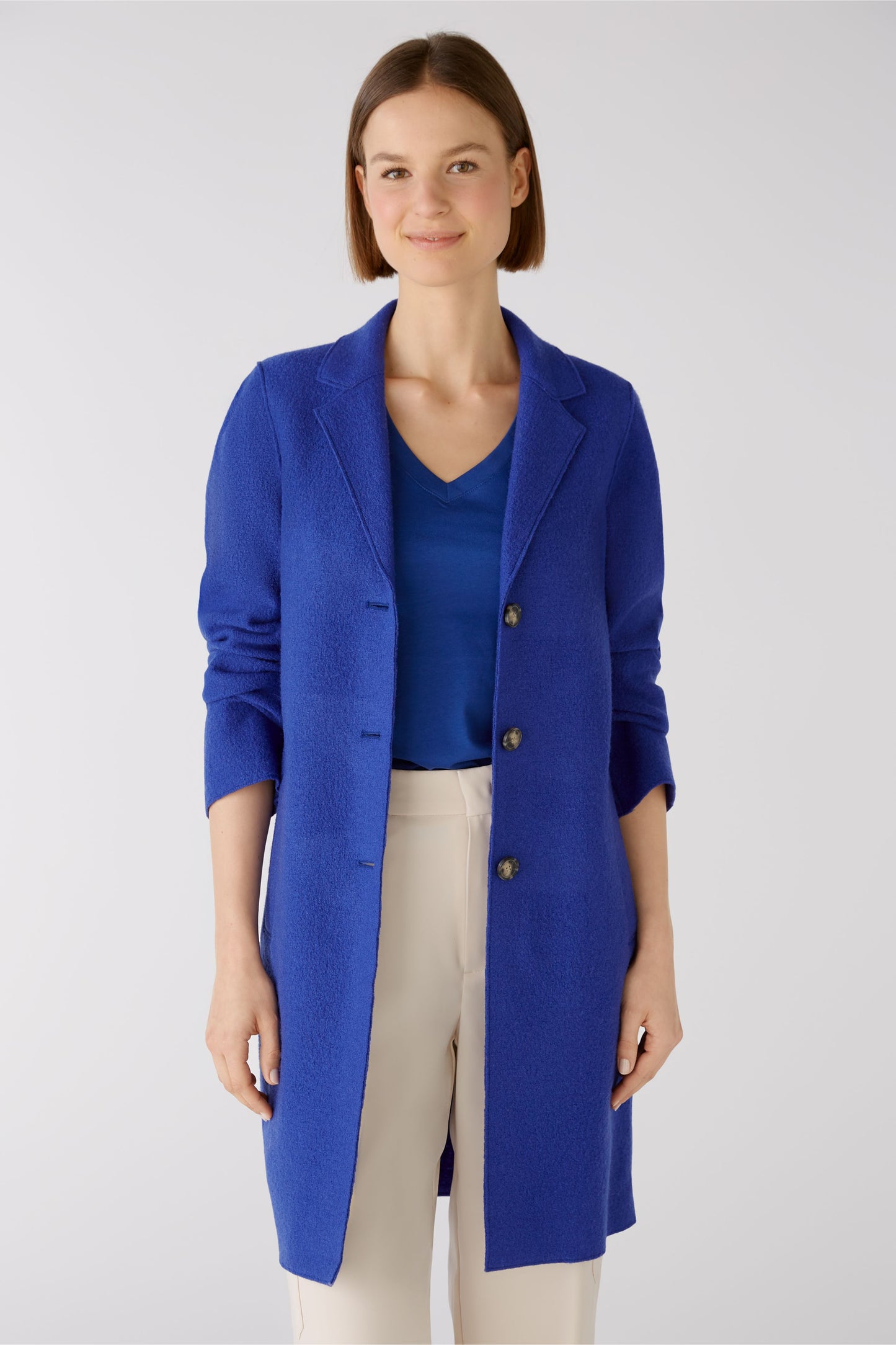 Oui Royal Blue Boiled Wool Coat