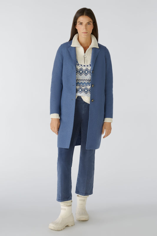 Oui Denim Blue Boiled Wool Coat