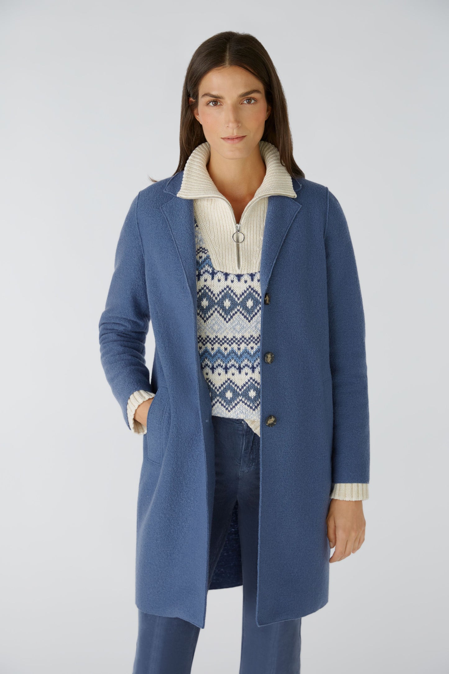 Oui Denim Blue Boiled Wool Coat