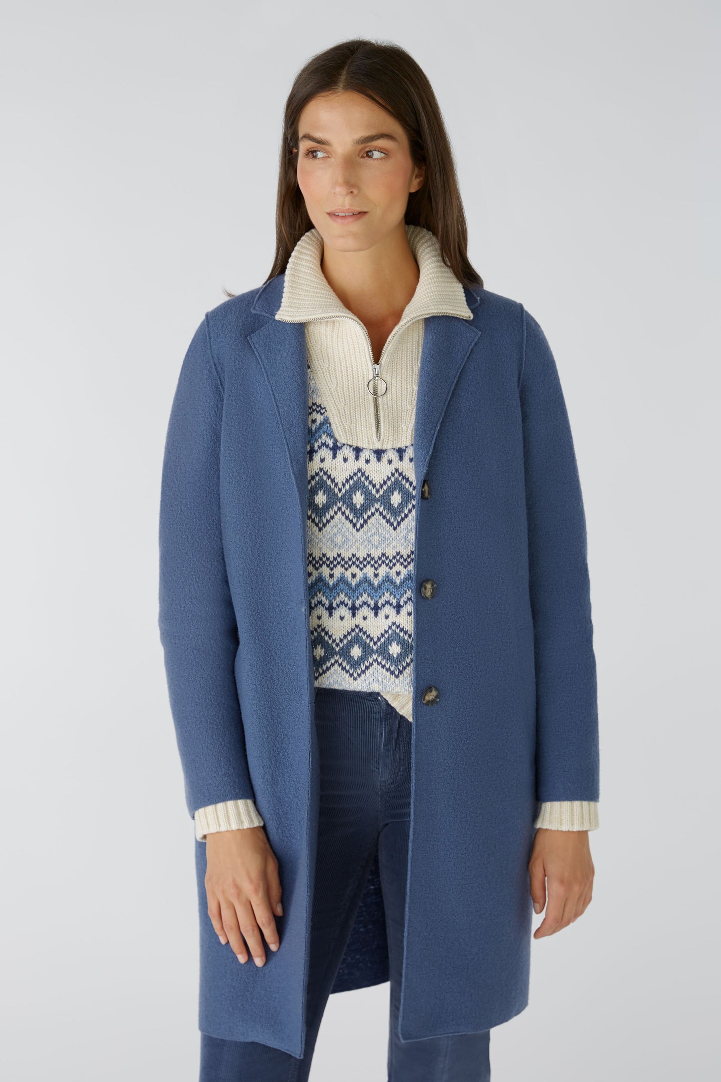 Oui Denim Blue Boiled Wool Coat