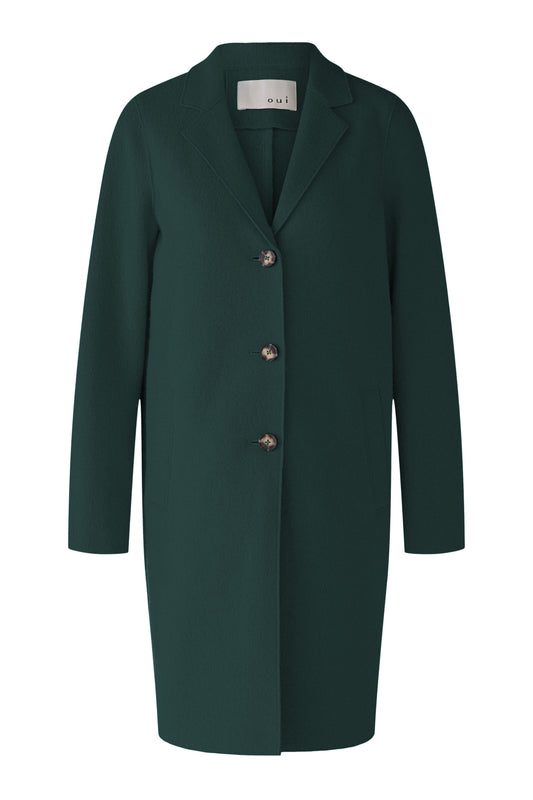 Oui Dark Green Boiled Wool Coat