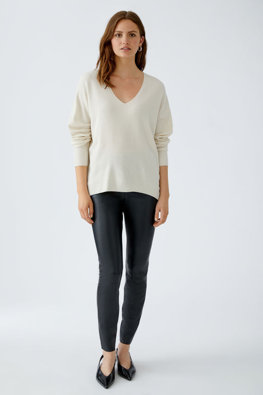 Oui Cream Simple Non Wool Sweater 93708