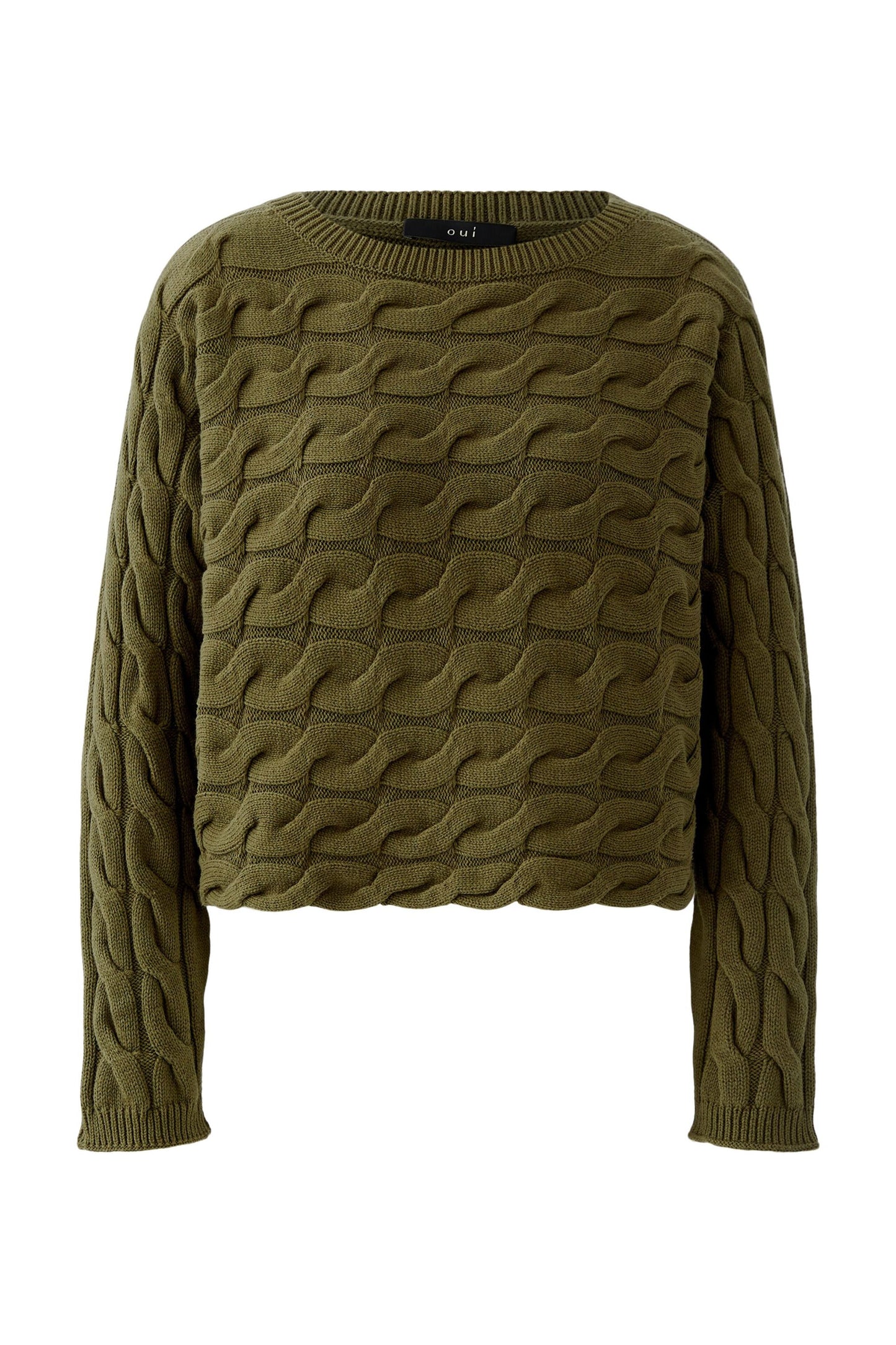 Oui Khaki Cotton Cable Sweater 94609