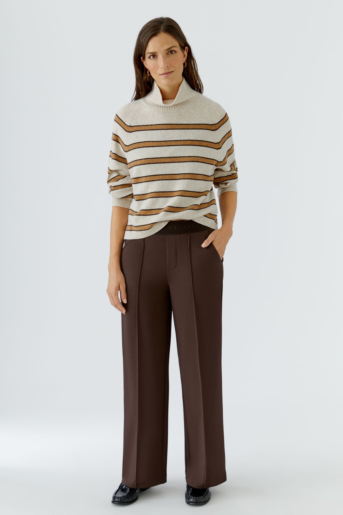 Oui Chocolate Twill Trousers 96566