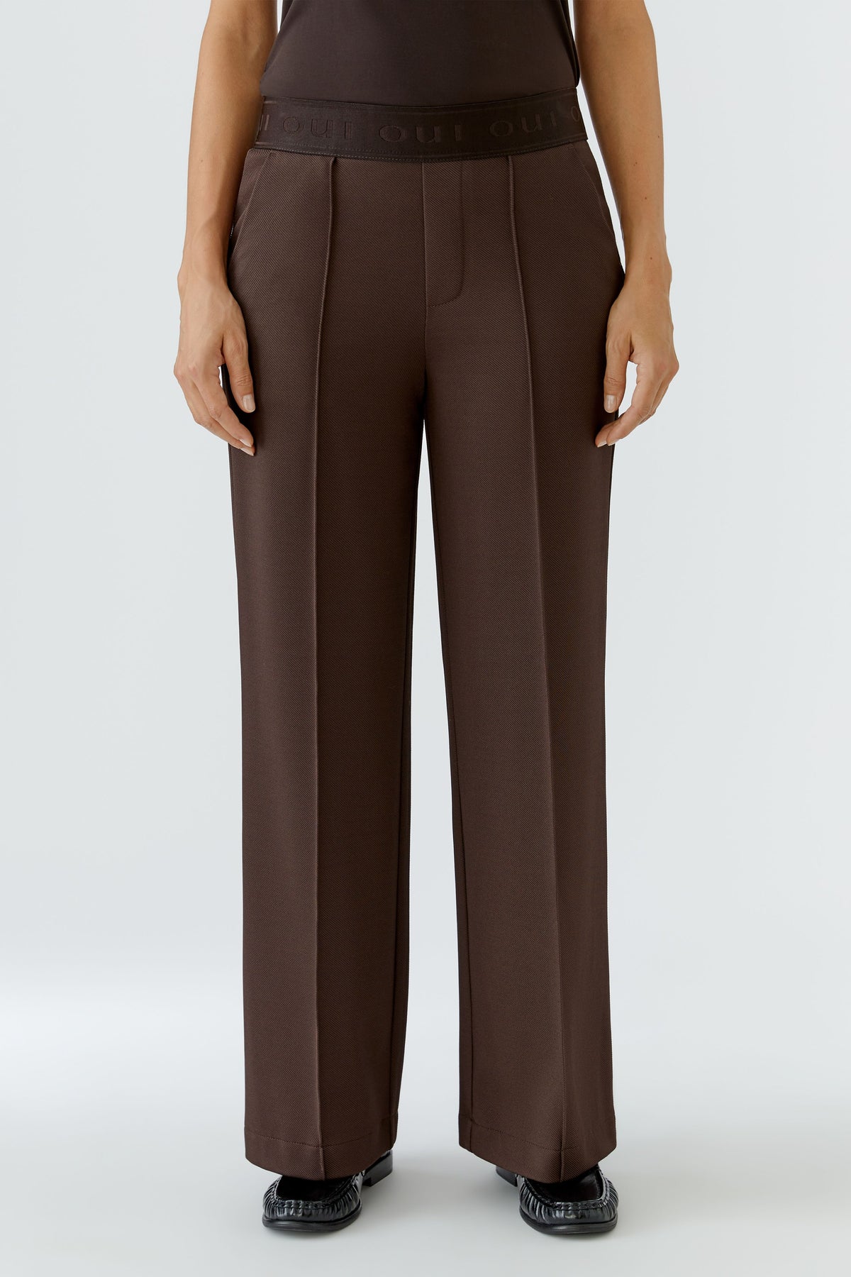 Oui Chocolate Twill Trousers 96566