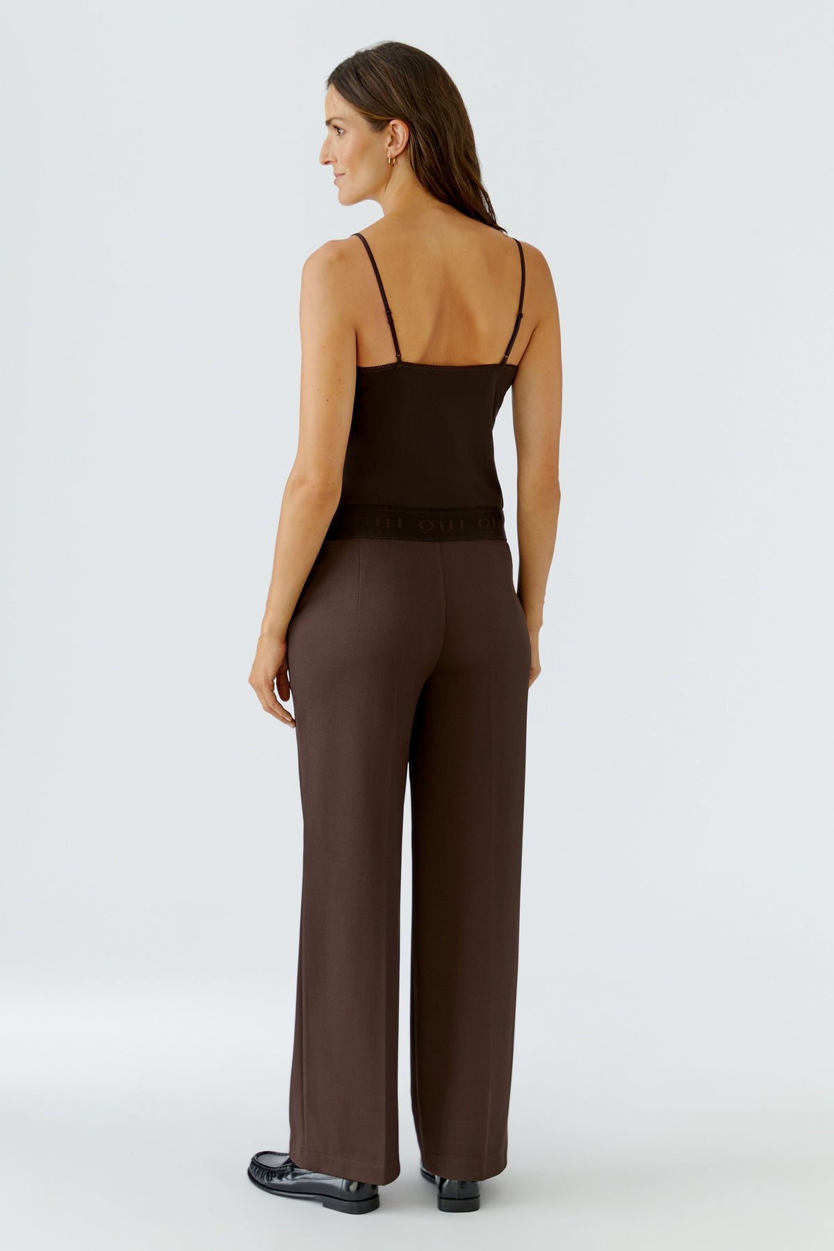 Oui Chocolate Twill Trousers 96566