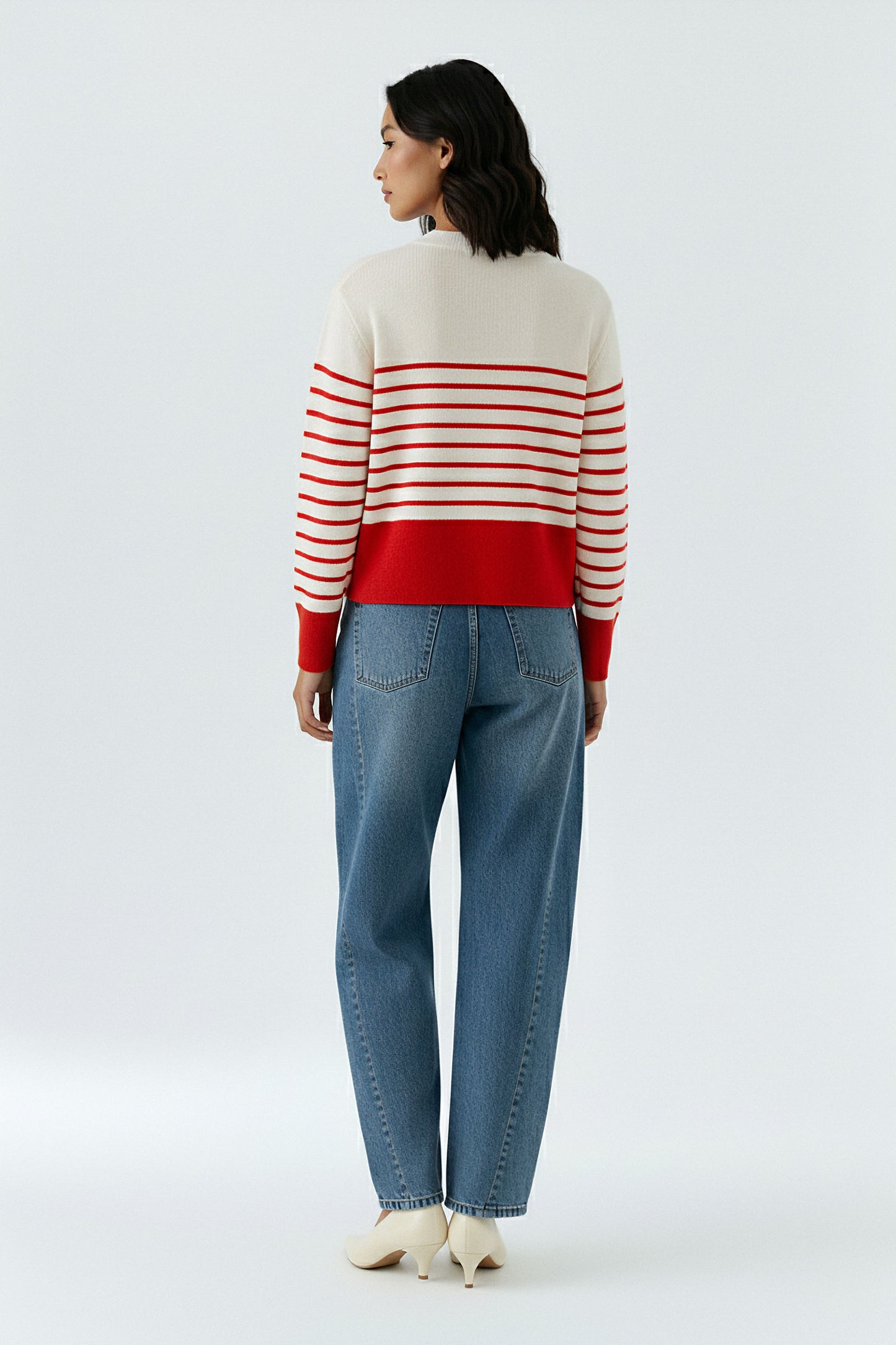 Oui Red/White Pullover Sweater 95989
