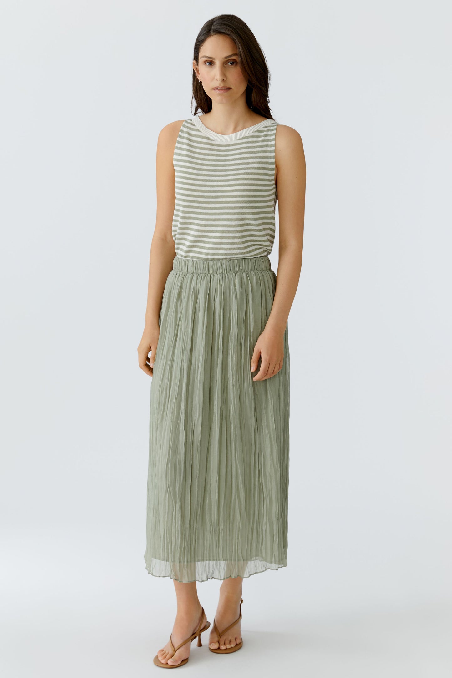 Oui White/Sage Stripe Vest 97280