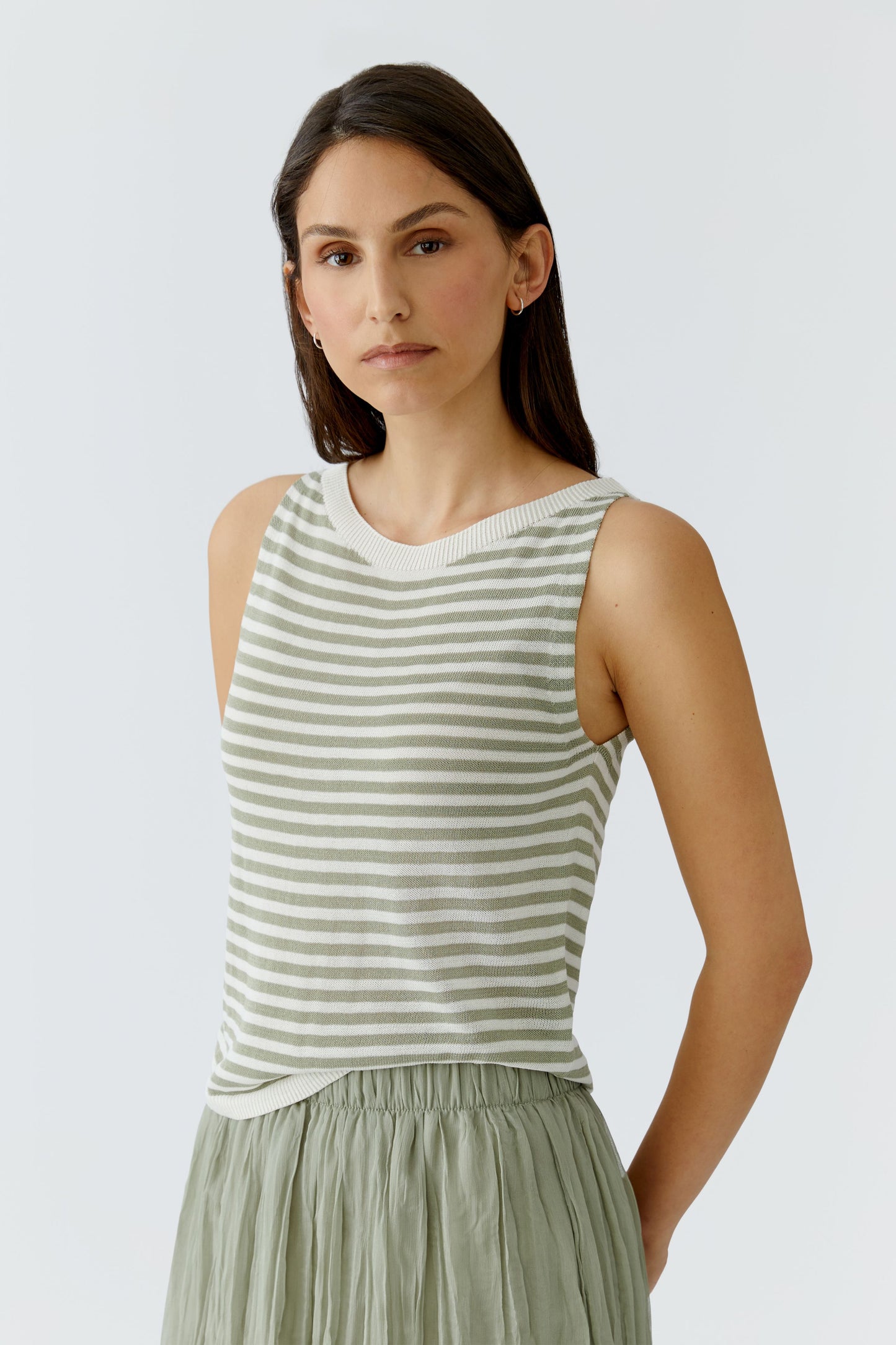 Oui White/Sage Stripe Vest 97280