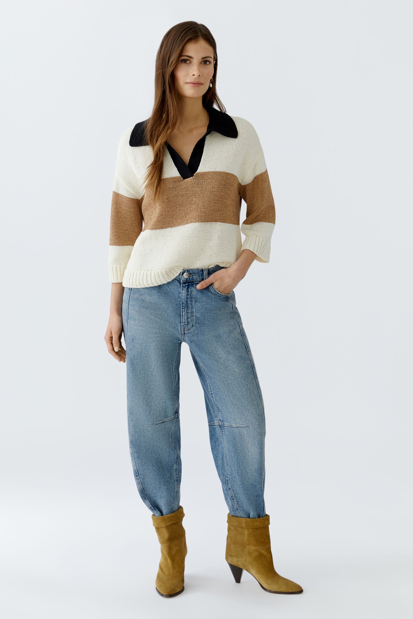 Oui Cream/Black Sweater 93716