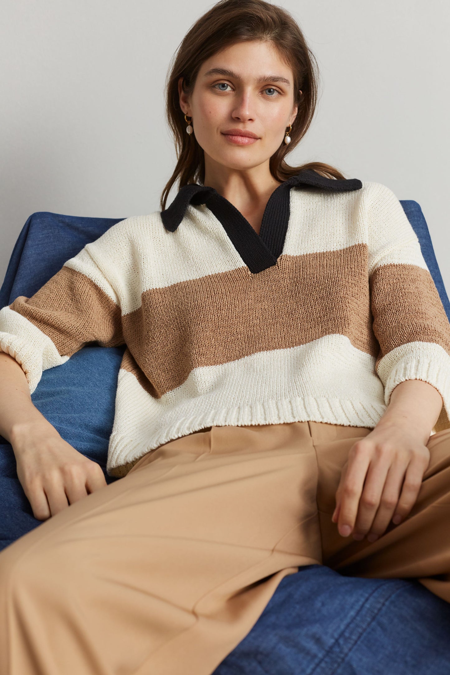 Oui Cream/Black Sweater 93716