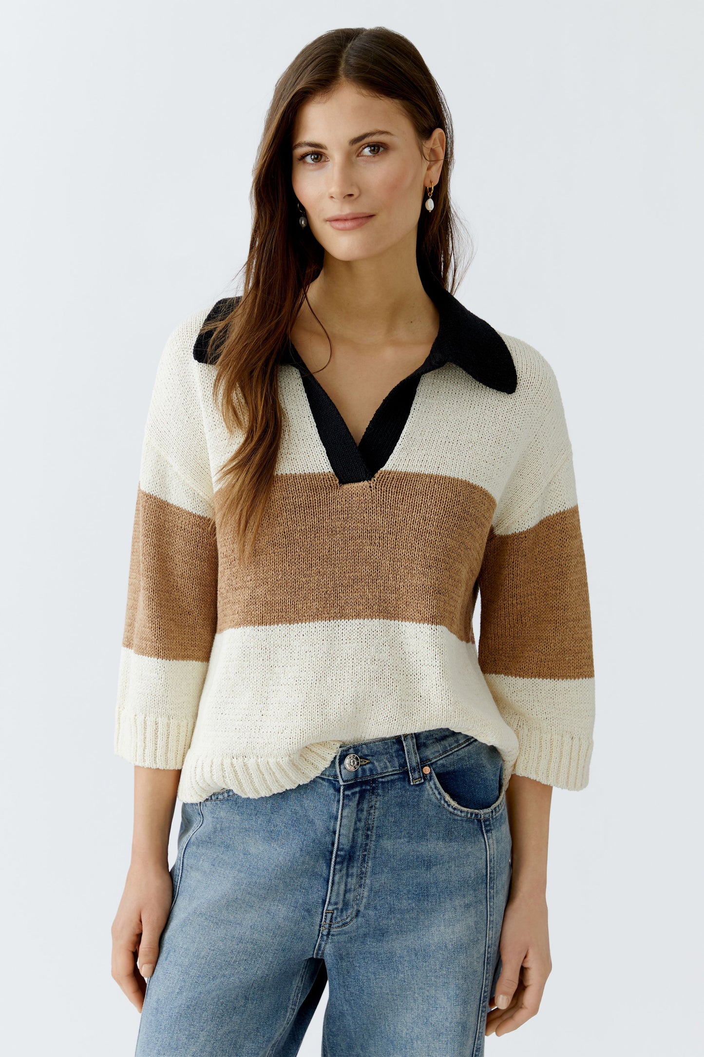 Oui Cream/Black Sweater 93716