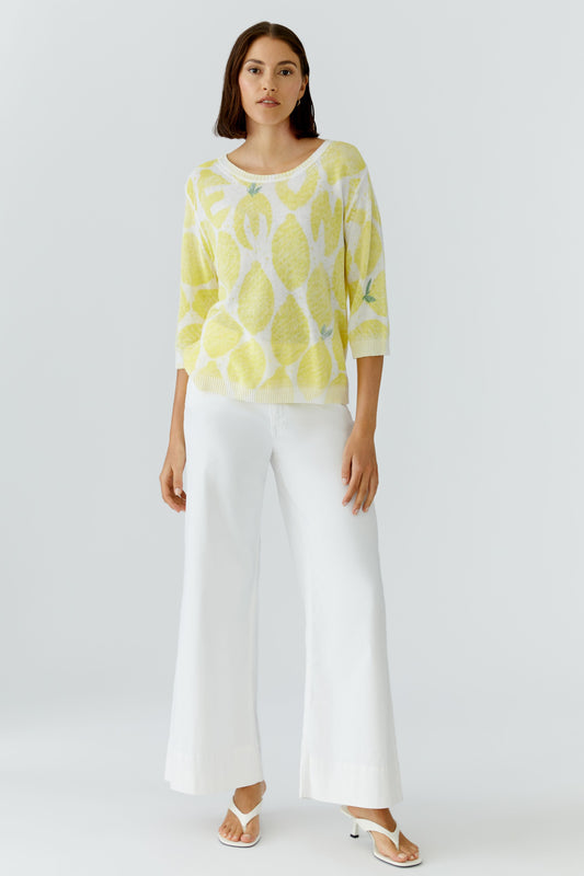 Oui Print Linen Sweater 97413