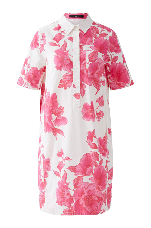 Oui Rose Print T-shirt Dress Off White/Pink 92869