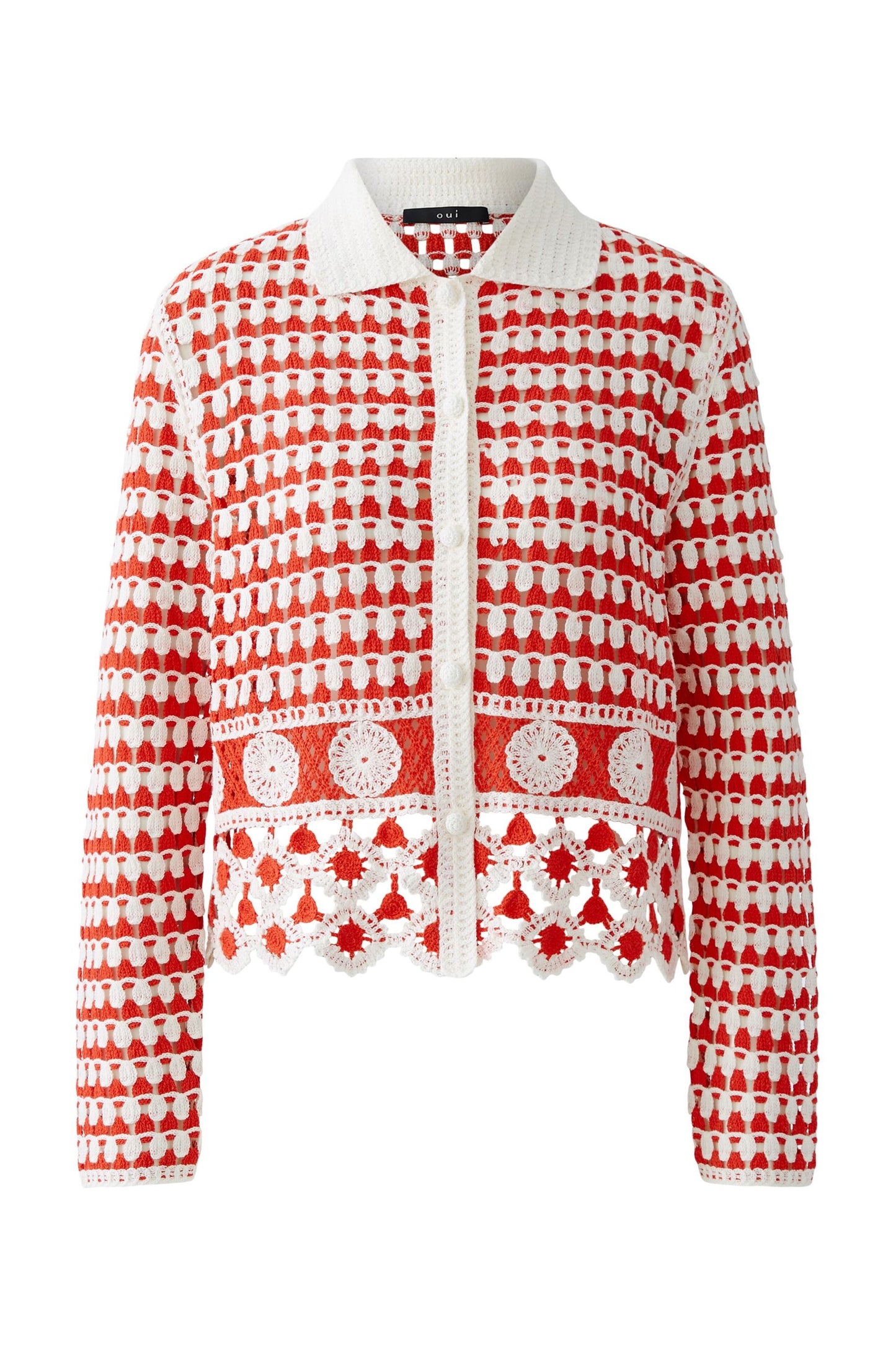 Oui Crochet Shirt Collar Cardigan 93582