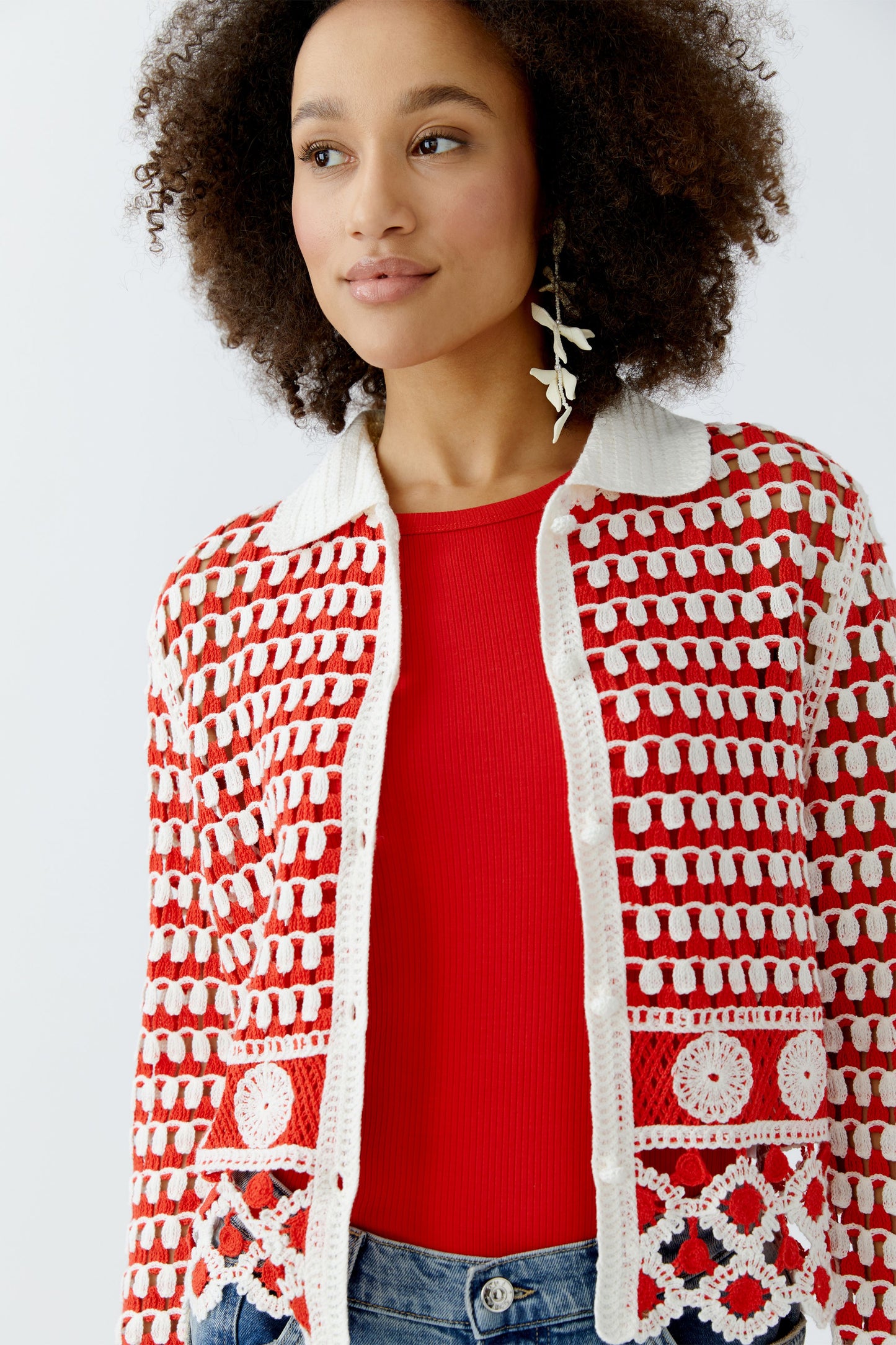 Oui Crochet Shirt Collar Cardigan 93582