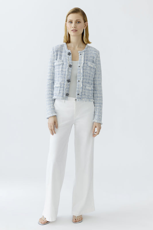Oui Blue/Cream Knit Boucle Jacket 93032