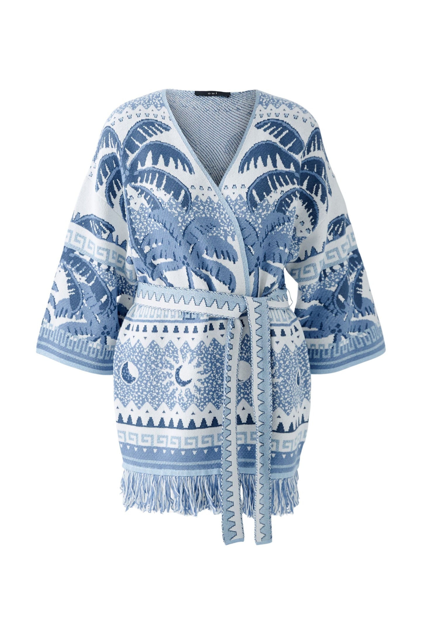 Oui Palm Print Kimono Sleeve Cardigan 93034