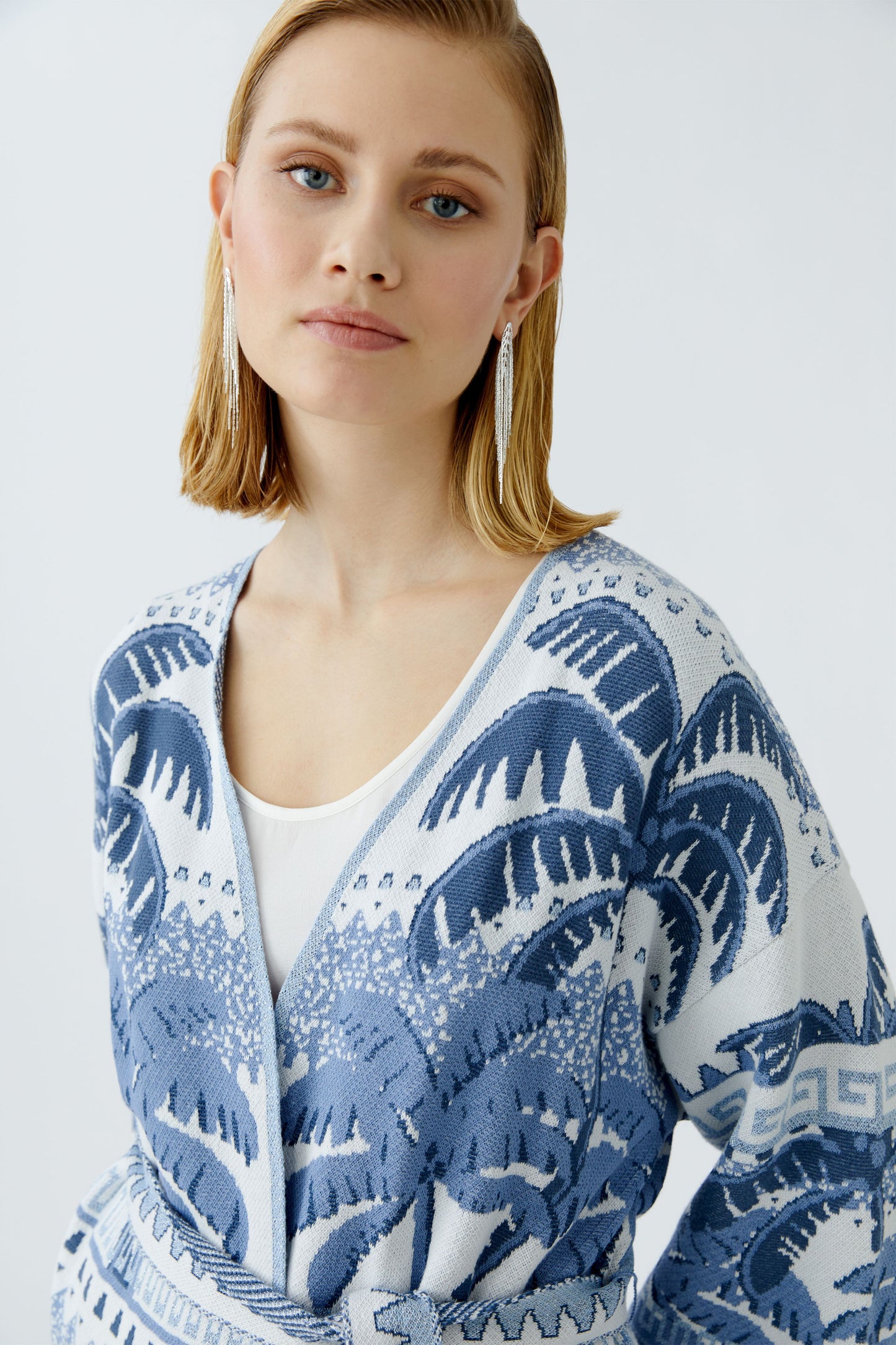 Oui Palm Print Kimono Sleeve Cardigan 93034