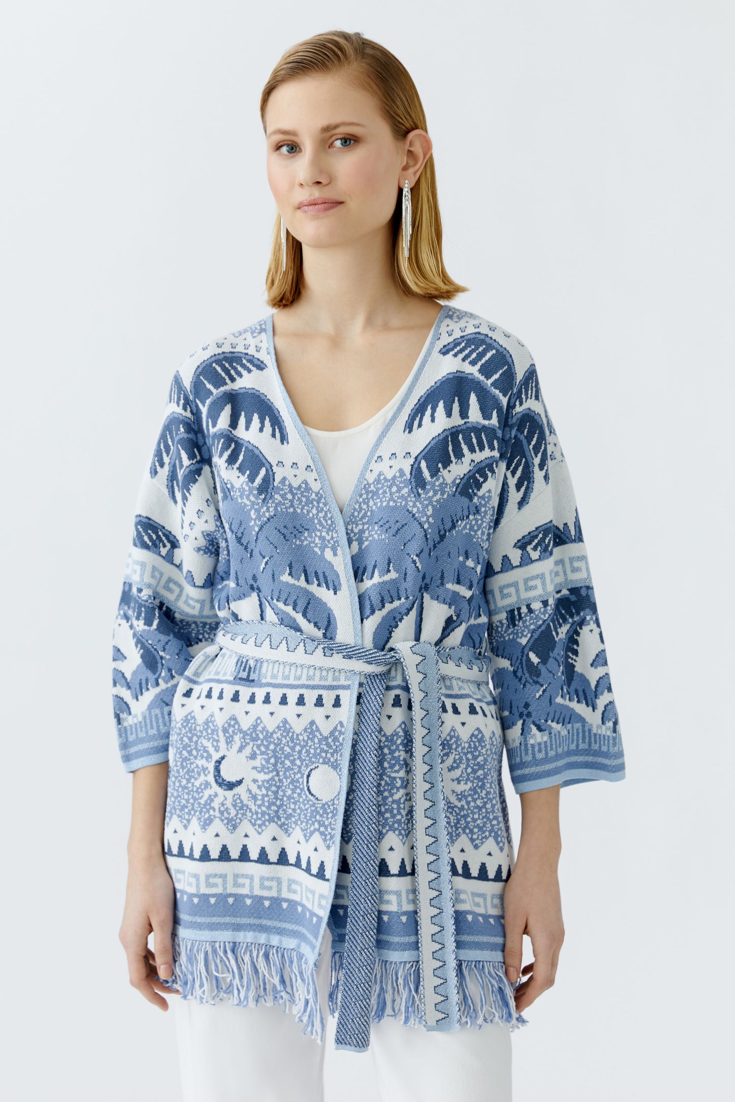 Oui Palm Print Kimono Sleeve Cardigan 93034