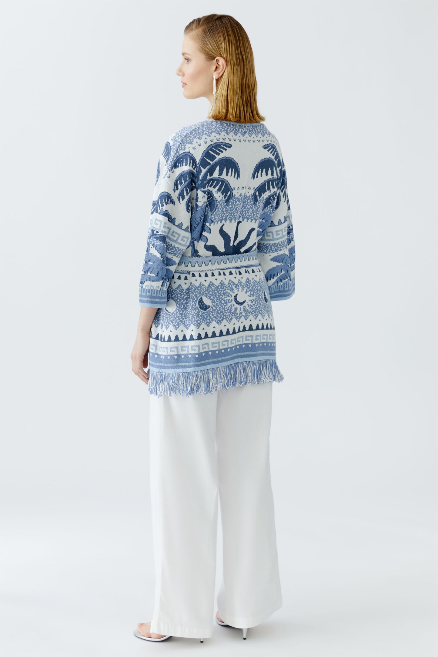 Oui Palm Print Kimono Sleeve Cardigan 93034