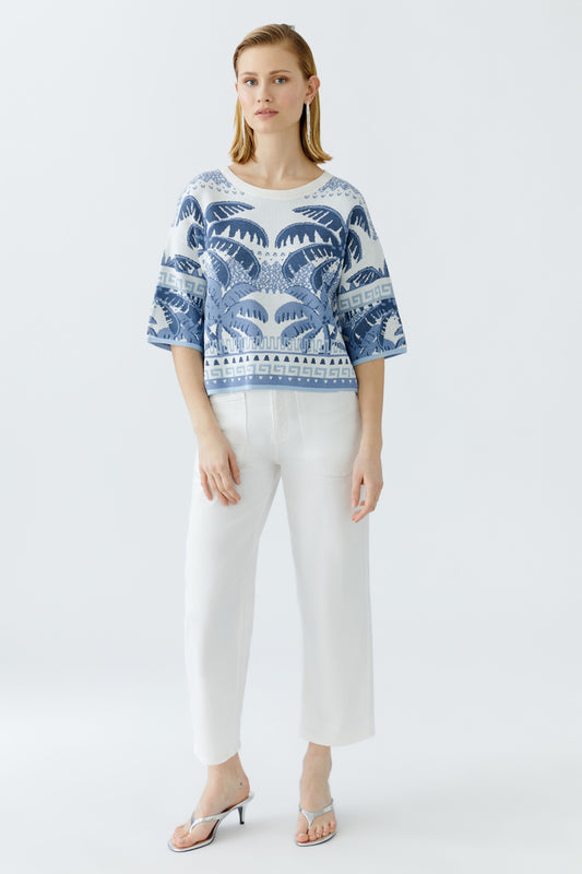Oui Palm Print Knitted Top 93170