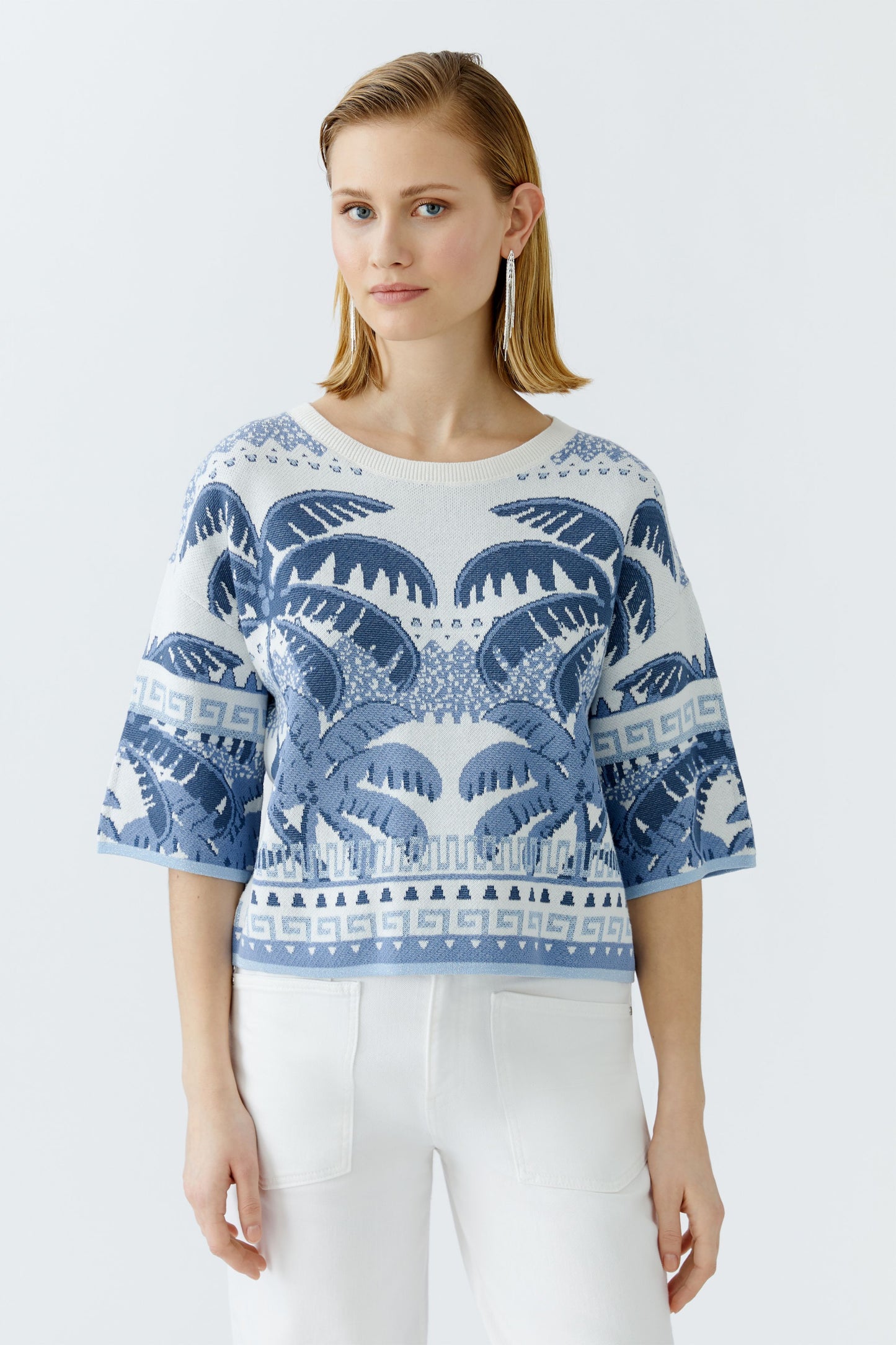Oui Palm Print Knitted Top 93170