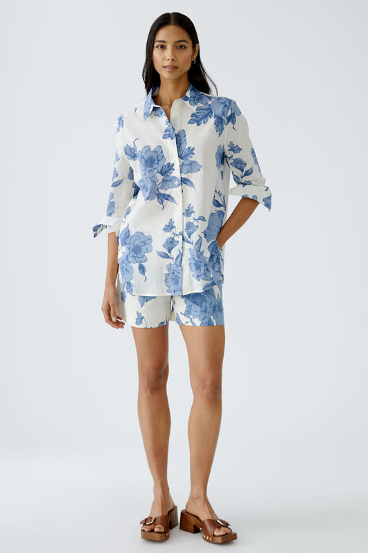 Oui Rose Print Short Shorts Blue/White 93235