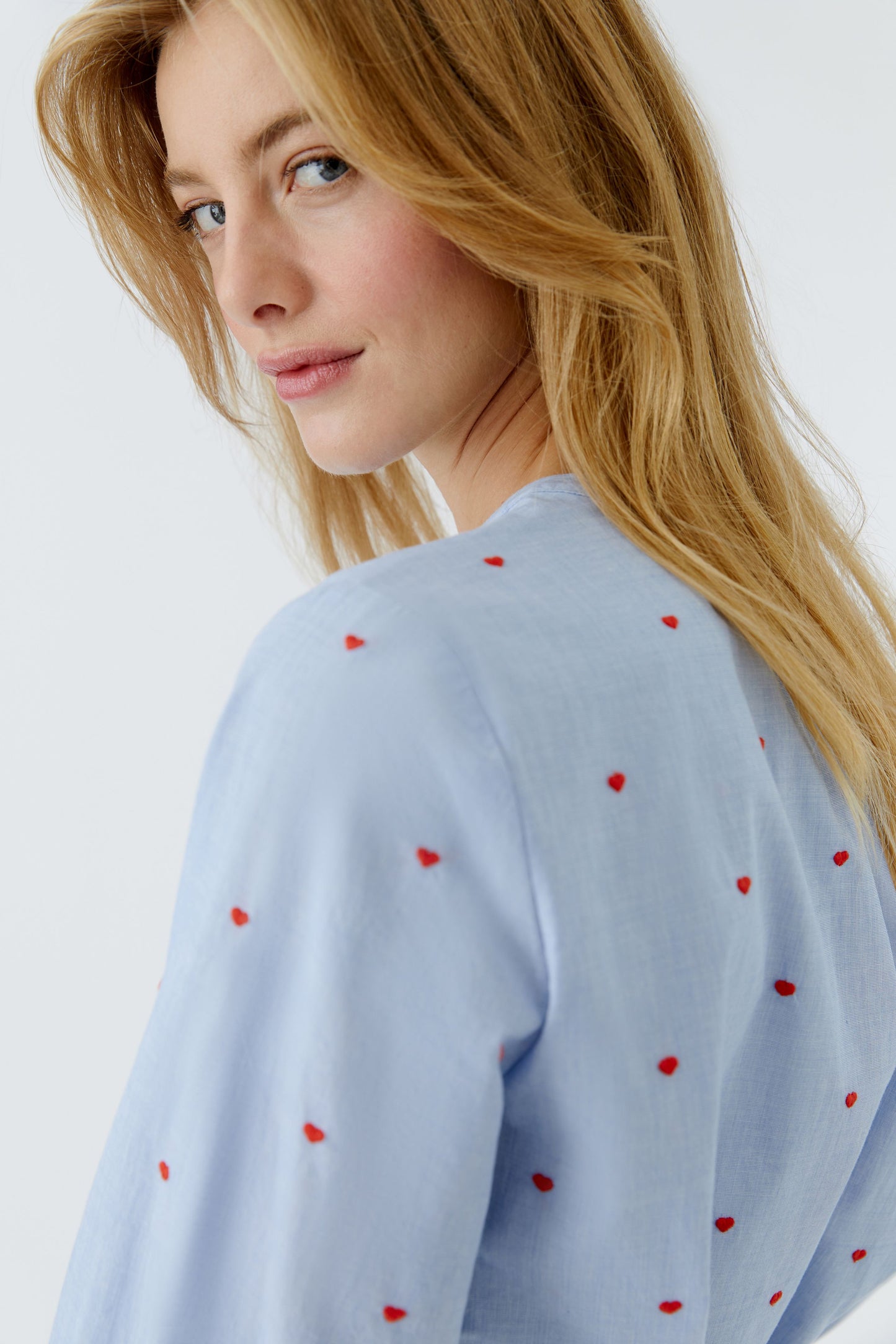 Oui Blue & Red Heart Shirt 96072