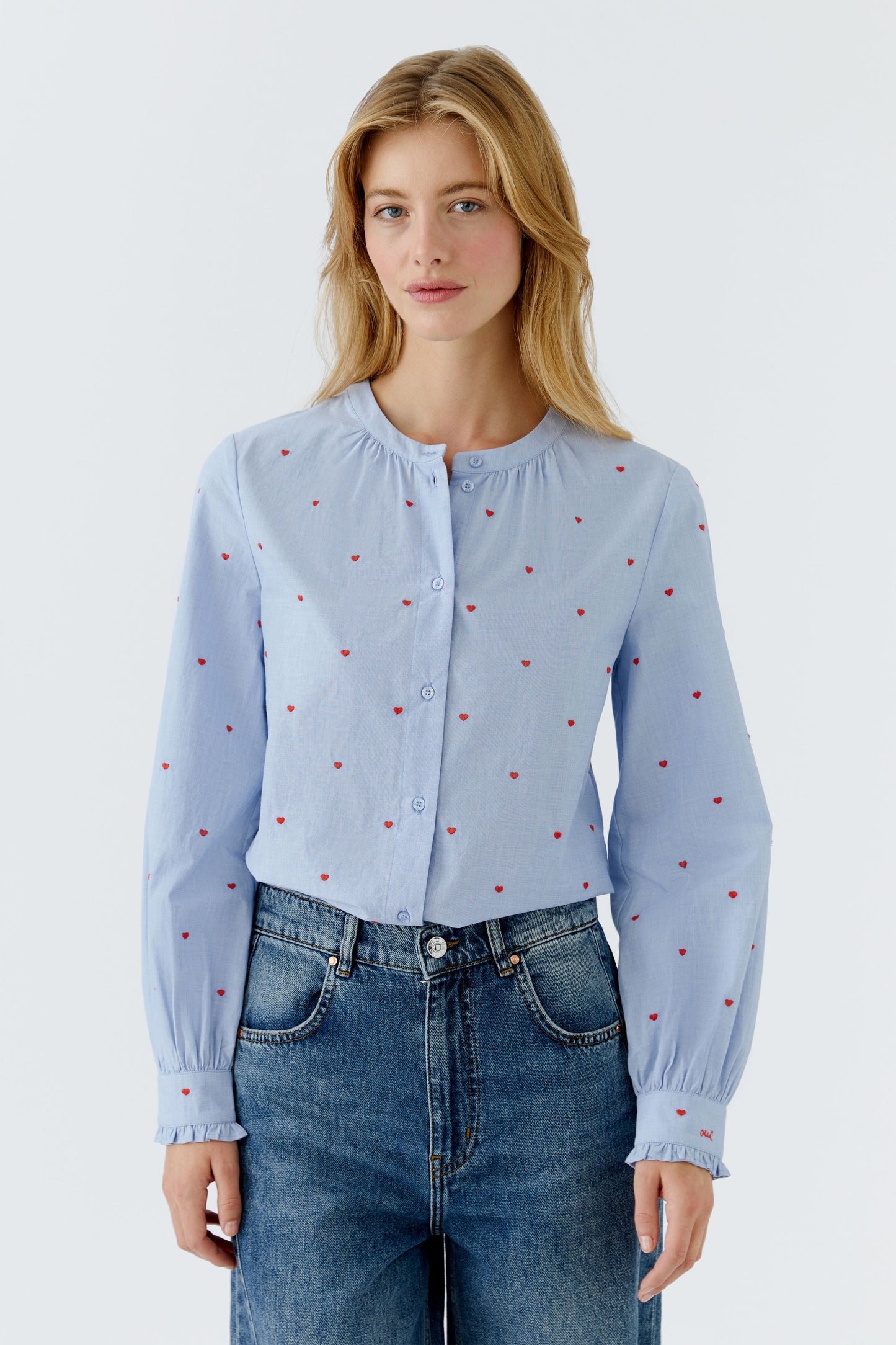 Oui Blue & Red Heart Shirt 96072