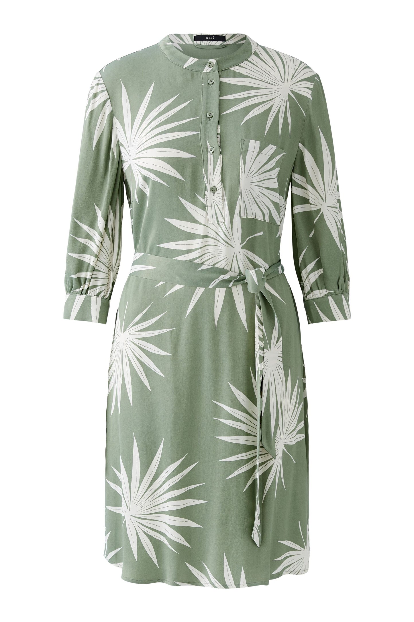 Oui Palm Print Easy Dress Khaki/Cream 92861