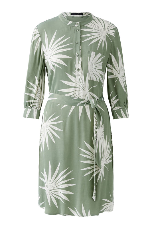 Oui Palm Print Easy Dress Khaki/Cream 92861