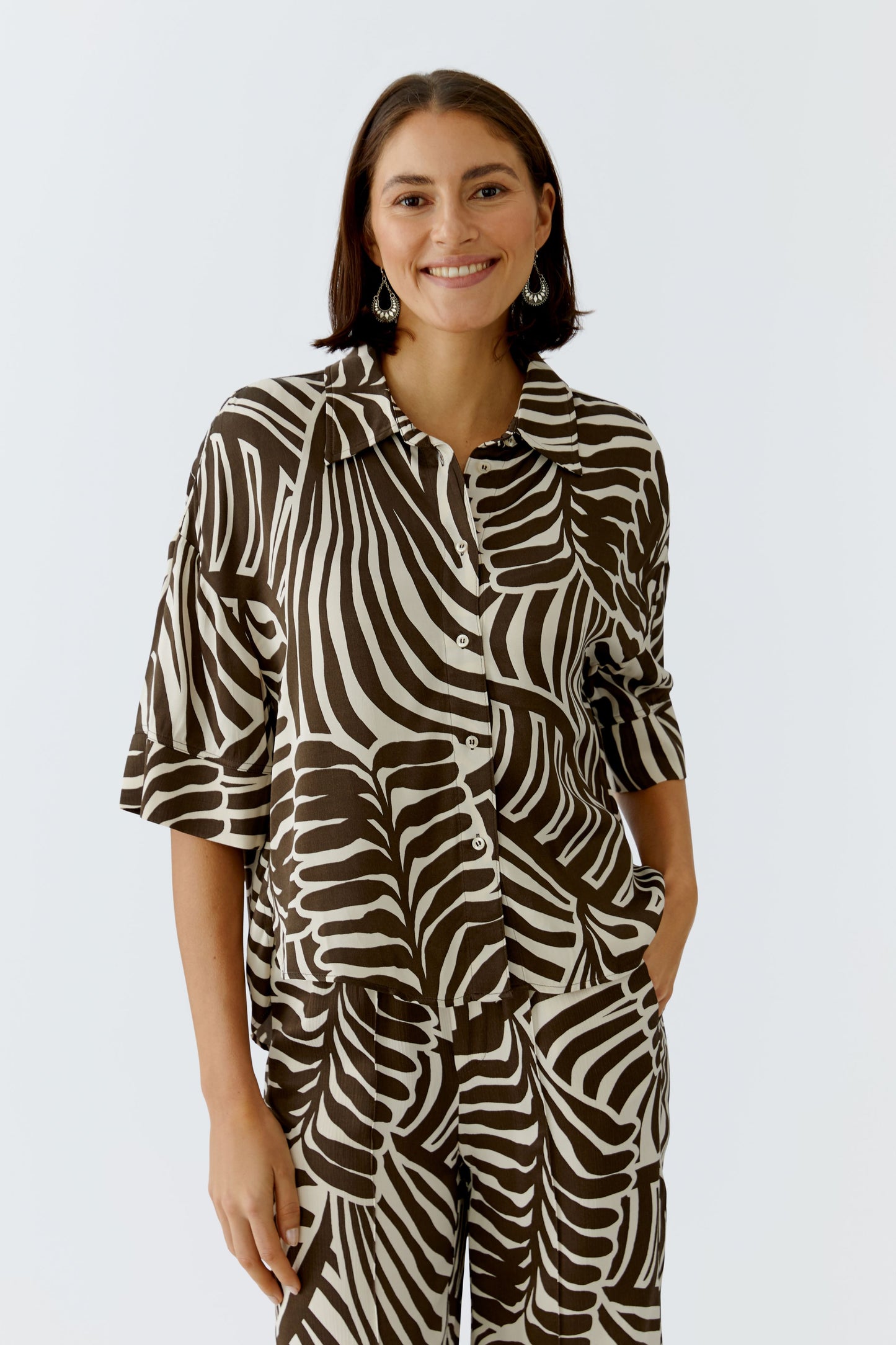 Oui Palm Print Shirt 97532