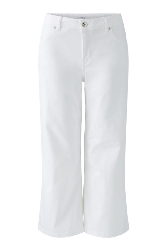 Oui Lightweight Denim Wide Leg Crop Trouser White 93008