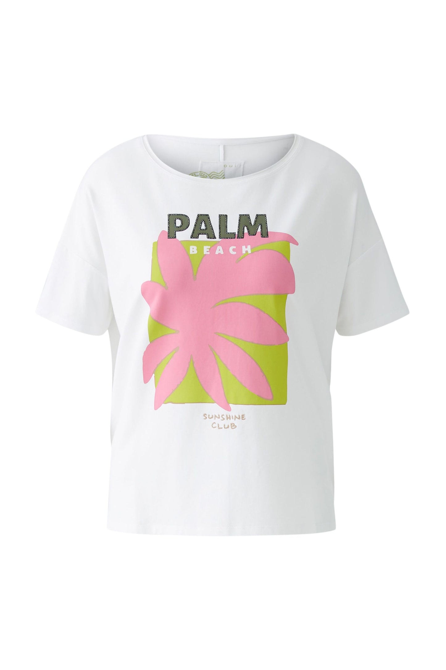 Oui Palm Beach T-Shirt White/Lime/Pink 93329
