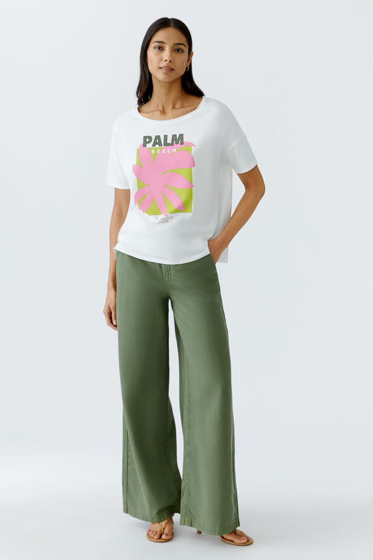 Oui Palm Beach T-Shirt White/Lime/Pink 93329