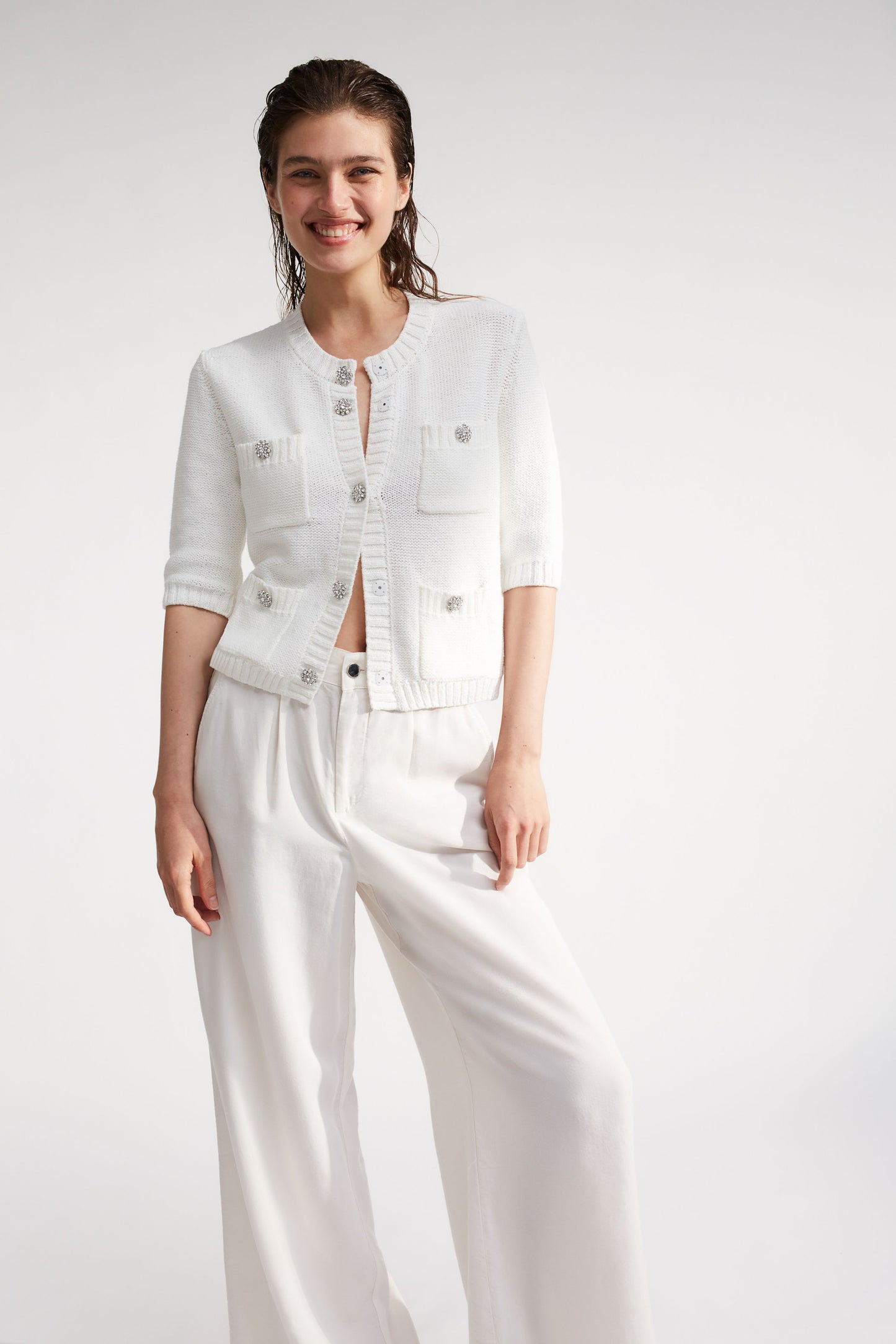 Oui Off White Knit Cardigan 93581