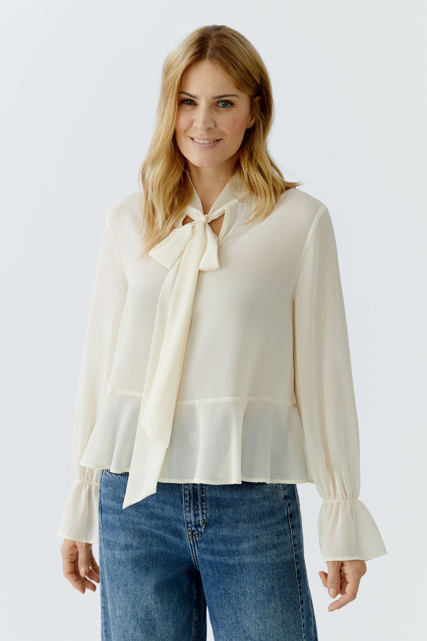 Oui Cream Frill Blouse 96068
